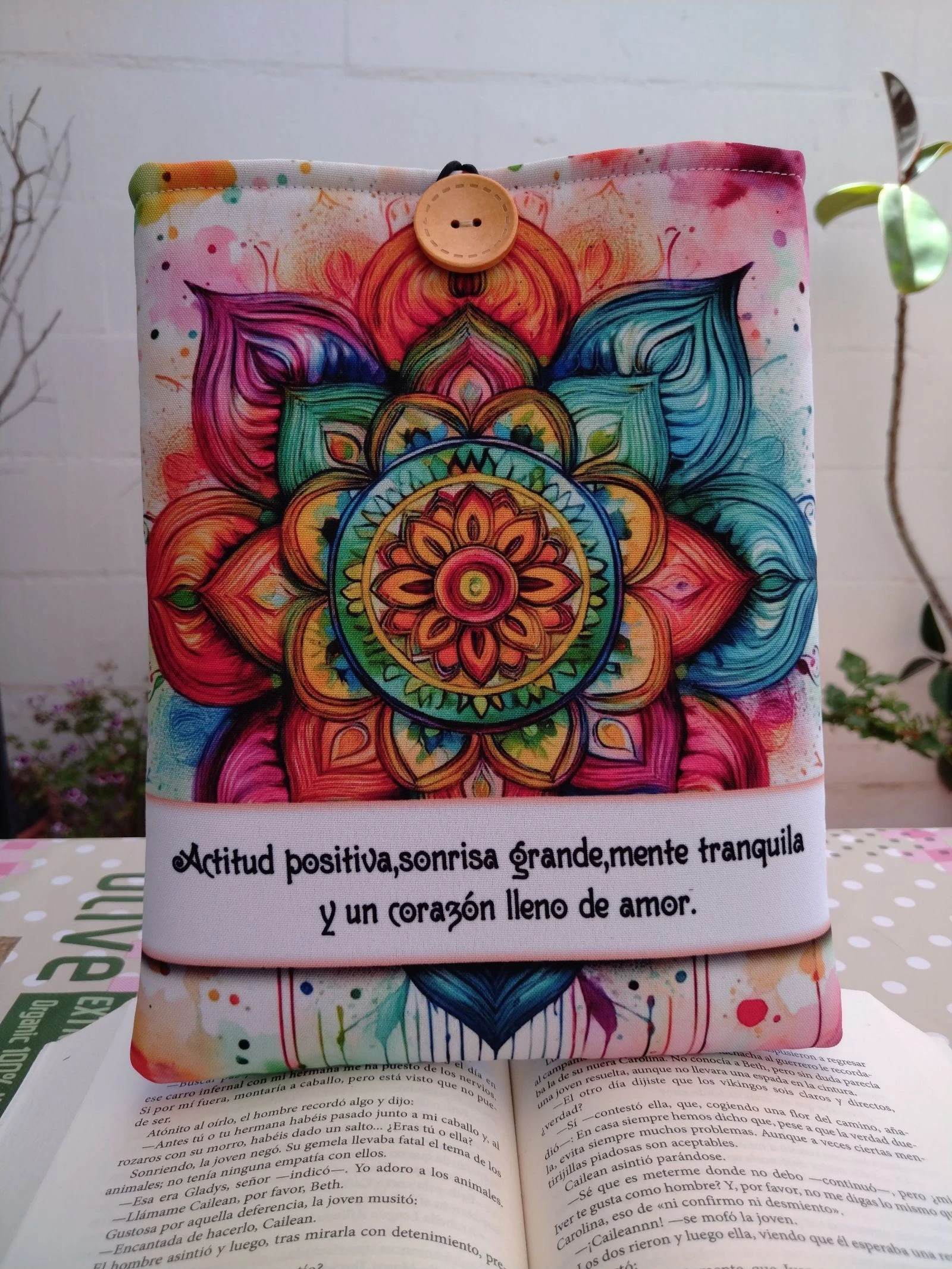 Funda literaria acolchada - diseño Mandala de acuarela - Hecho a mano 